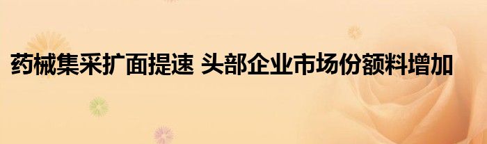药械集采扩面提速 头部企业市场份额料增加