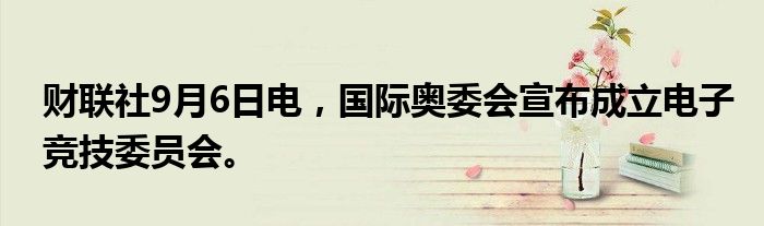 财联社9月6日电，国际奥委会宣布成立电子竞技委员会。