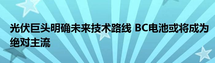 光伏巨头明确未来技术路线 BC电池或将成为绝对主流