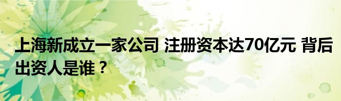 上海新成立一家公司 注册资本达70亿元 背后出资人是谁？