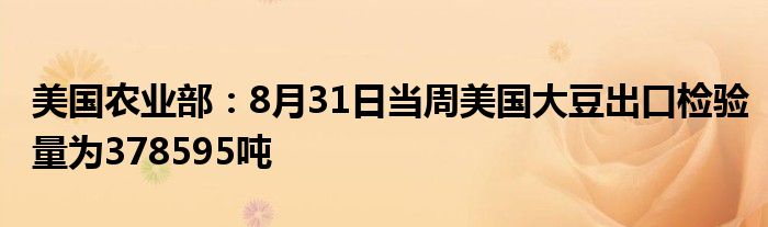 美国农业部：8月31日当周美国大豆出口检验量为378595吨