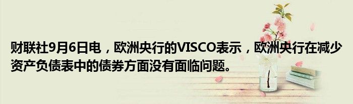 财联社9月6日电,欧洲央行的VISCO表示,欧洲央行在减少资产负债表中的债券方面没有面临问题。