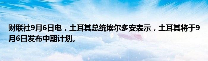 财联社9月6日电,土耳其总统埃尔多安表示,土耳其将于9月6日发布中期计划。