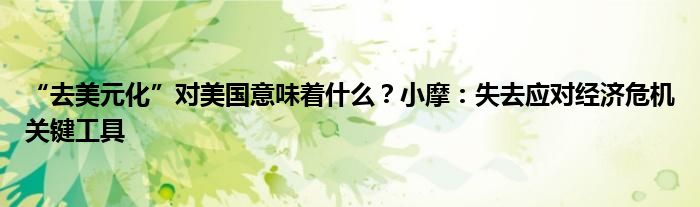 “去美元化”对美国意味着什么?小摩:失去应对经济危机关键工具