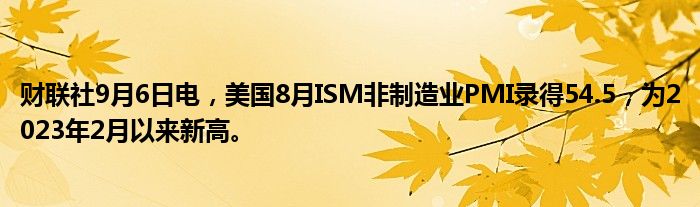 财联社9月6日电,美国8月ISM非制造业PMI录得54.5,为2023年2月以来新高。