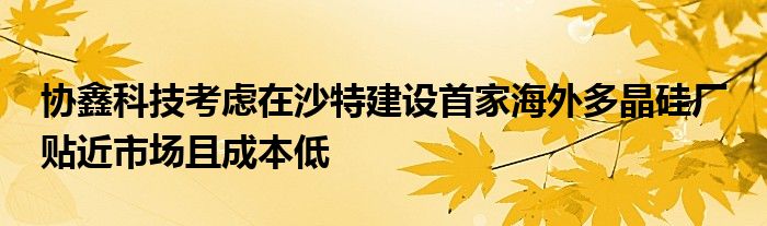 协鑫科技考虑在沙特建设首家海外多晶硅厂 贴近市场且成本低