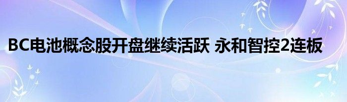 BC电池概念股开盘继续活跃 永和智控2连板