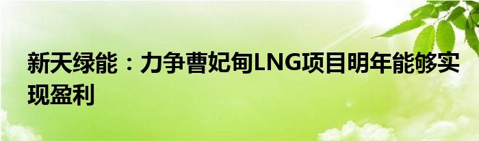 新天绿能:力争曹妃甸LNG项目明年能够实现盈利