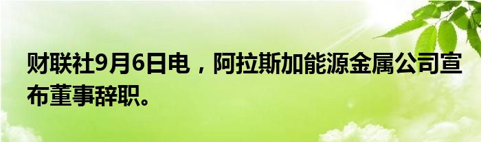 财联社9月6日电，阿拉斯加能源金属公司宣布董事辞职。
