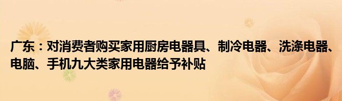 广东:对消费者购买家用厨房电器具、制冷电器、洗涤电器、电脑、手机九大类家用电器给予补贴