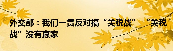 外交部:我们一贯反对搞“关税战” “关税战”没有赢家