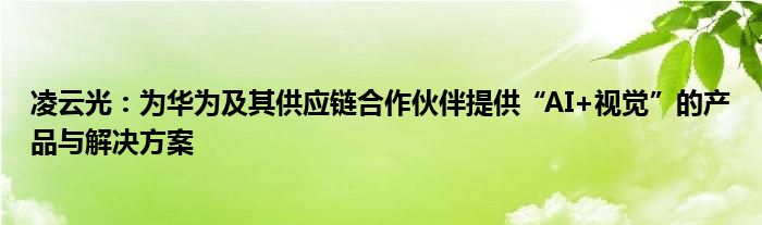 凌云光:为华为及其供应链合作伙伴提供“AI+视觉”的产品与解决方案