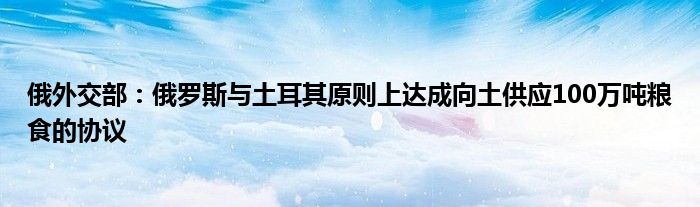 俄外交部：俄罗斯与土耳其原则上达成向土供应100万吨粮食的协议