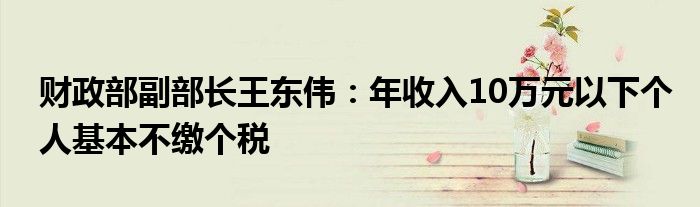 财政部副部长王东伟:年收入10万元以下个人基本不缴个税