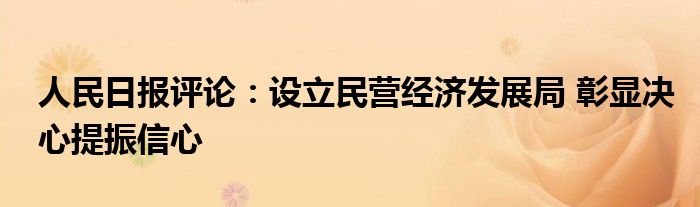 人民日报评论:设立民营经济发展局 彰显决心提振信心