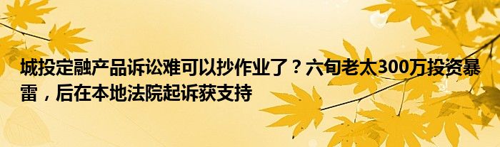 城投定融产品诉讼难可以抄作业了?六旬老太300万投资暴雷,后在本地法院起诉获支持