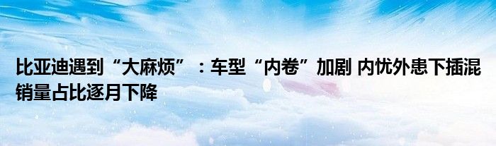比亚迪遇到“大麻烦”:车型“内卷”加剧 内忧外患下插混销量占比逐月下降