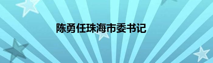 陈勇任珠海市委书记