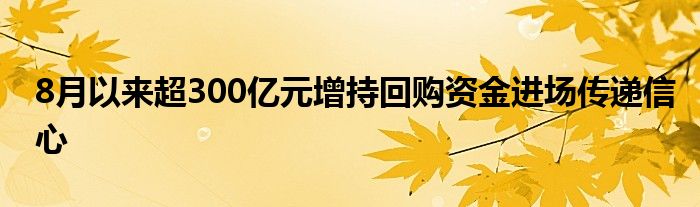 8月以来超300亿元增持回购资金进场传递信心