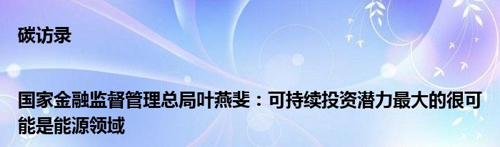 碳访录|国家金融监督管理总局叶燕斐:可持续投资潜力最大的很可能是能源领域