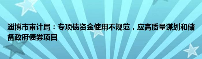 淄博市审计局:专项债资金使用不规范,应高质量谋划和储备政府债券项目