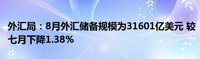 外汇局:8月外汇储备规模为31601亿美元 较七月下降1.38%