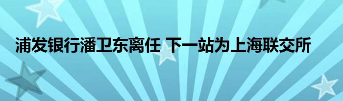 浦发银行潘卫东离任 下一站为上海联交所