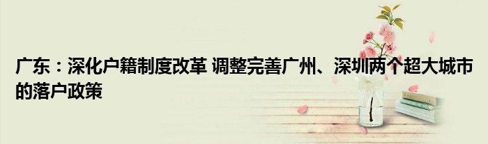 广东:深化户籍制度改革 调整完善广州、深圳两个超大城市的落户政策