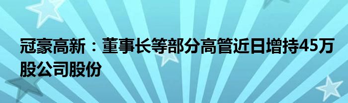 冠豪高新:董事长等部分高管近日增持45万股公司股份