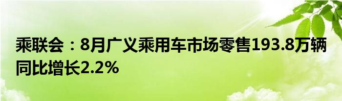 乘联会:8月广义乘用车市场零售193.8万辆 同比增长2.2%