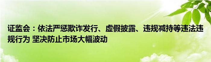证监会:依法严惩欺诈发行、虚假披露、违规减持等违法违规行为 坚决防止市场大幅波动