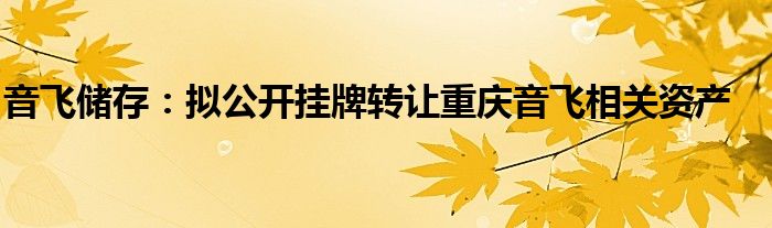 音飞储存:拟公开挂牌转让重庆音飞相关资产