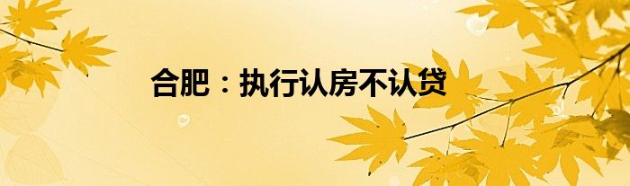 合肥：执行认房不认贷
