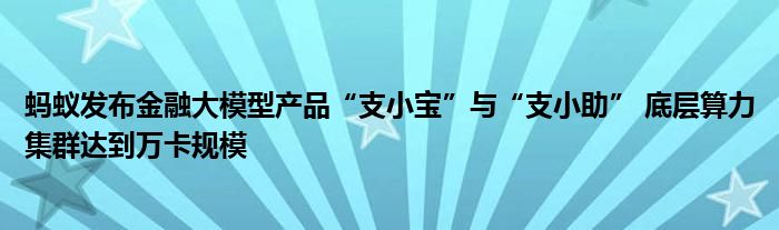蚂蚁发布金融大模型产品“支小宝”与“支小助” 底层算力集群达到万卡规模