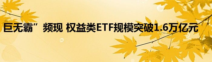 巨无霸”频现 权益类ETF规模突破1.6万亿元