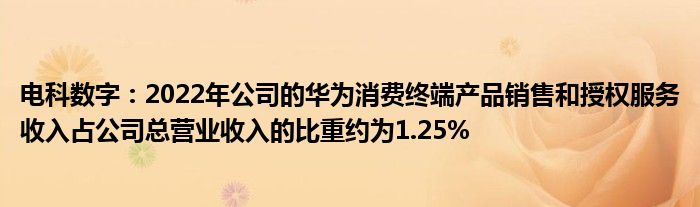 电科数字:2022年公司的华为消费终端产品销售和授权服务收入占公司总营业收入的比重约为1.25%