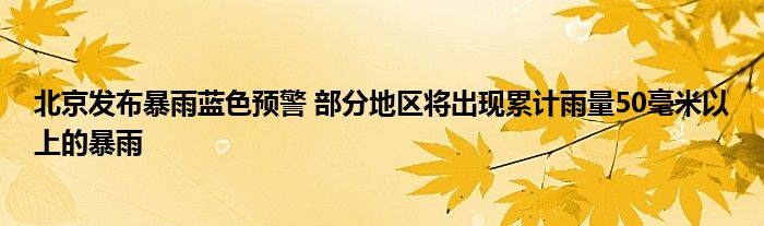 北京发布暴雨蓝色预警 部分地区将出现累计雨量50毫米以上的暴雨