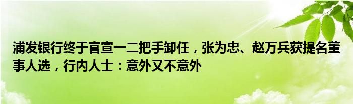 浦发银行终于官宣一二把手卸任,张为忠、赵万兵获提名董事人选,行内人士:意外又不意外