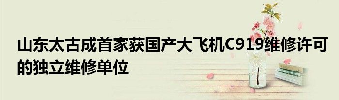 山东太古成首家获国产大飞机C919维修许可的独立维修单位
