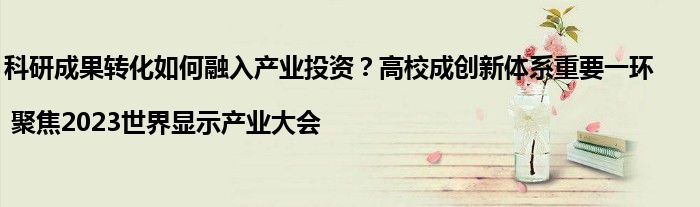 科研成果转化如何融入产业投资?高校成创新体系重要一环 | 聚焦2023世界显示产业大会