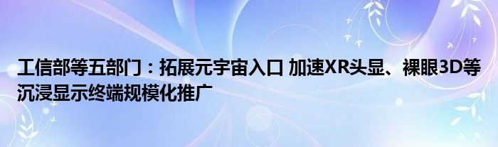 工信部等五部门:拓展元宇宙入口 加速XR头显、裸眼3D等沉浸显示终端规模化推广