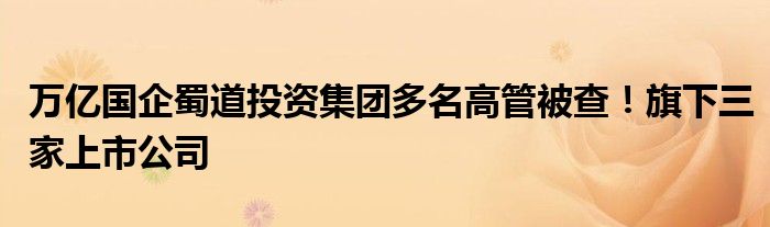 万亿国企蜀道投资集团多名高管被查!旗下三家上市公司