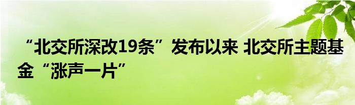 “北交所深改19条”发布以来 北交所主题基金“涨声一片”