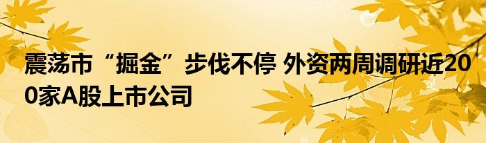 震荡市“掘金”步伐不停 外资两周调研近200家A股上市公司