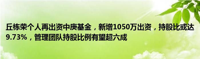 丘栋荣个人再出资中庚基金,新增1050万出资,持股比或达9.73%,管理团队持股比例有望超六成