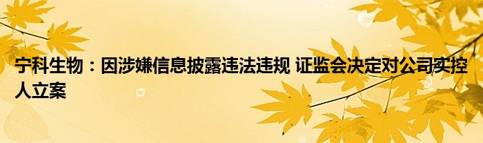 宁科生物:因涉嫌信息披露违法违规 证监会决定对公司实控人立案