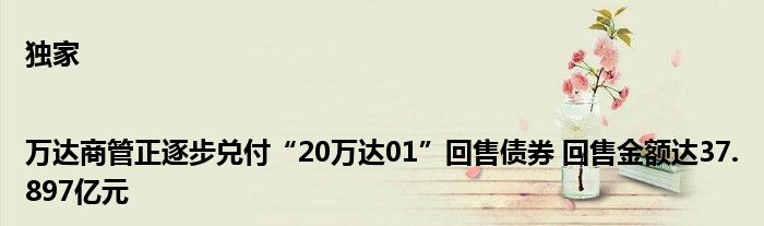 独家|万达商管正逐步兑付“20万达01”回售债券 回售金额达37.897亿元