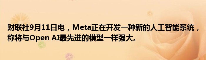 财联社9月11日电,Meta正在开发一种新的人工智能系统,称将与Open AI最先进的模型一样强大。