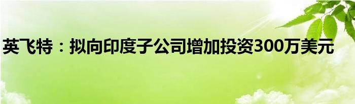 英飞特:拟向印度子公司增加投资300万美元