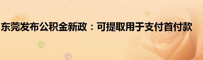 东莞发布公积金新政:可提取用于支付首付款